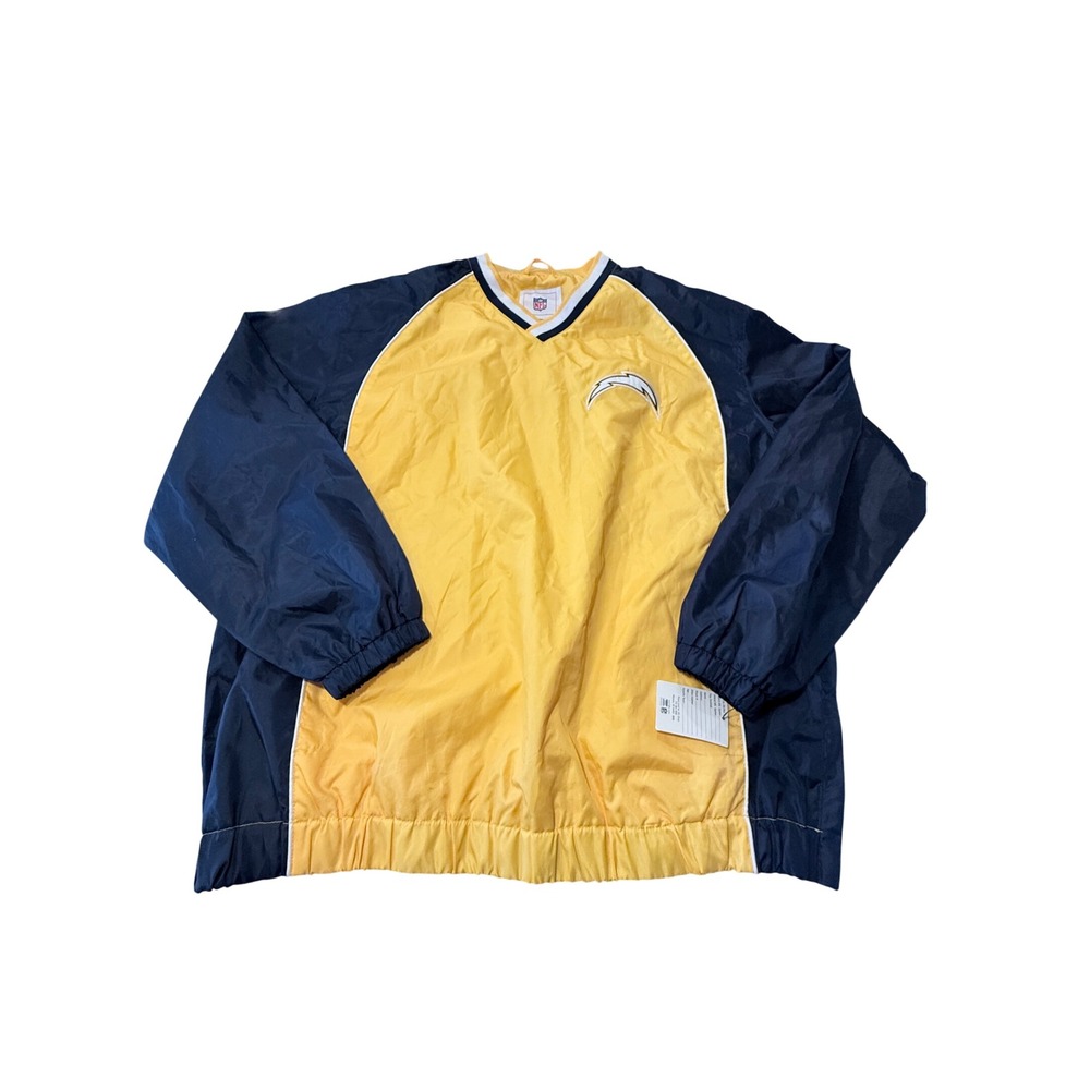 Vintage NFL San Diego Chargers Windbreaker Pullover V-Neck Yellow Navy XL New